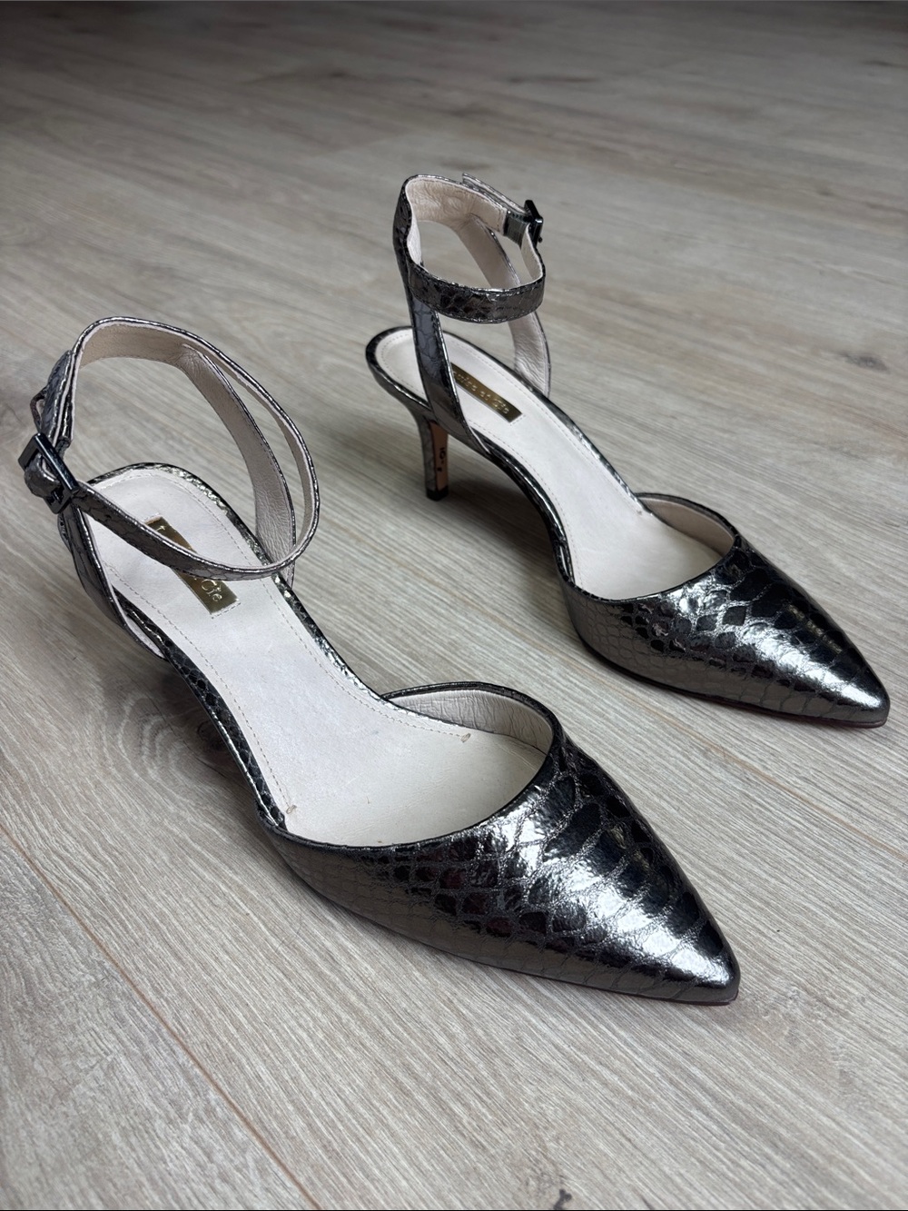 Louise et Cie Silver Python-print Pointed-Toe Ankle-Strap Heels
